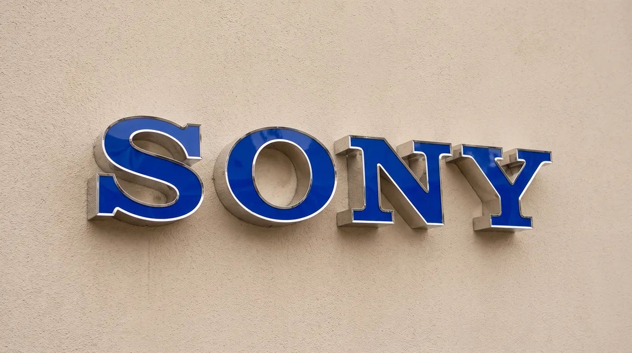 Sony channel letters with blue acrylic faces and polished stainless steel returns, fixed to a plain wall.